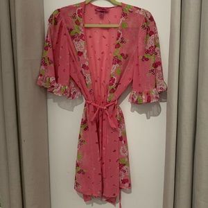 Betsey Johnson Sheer Pink Floral Robe | XS/S